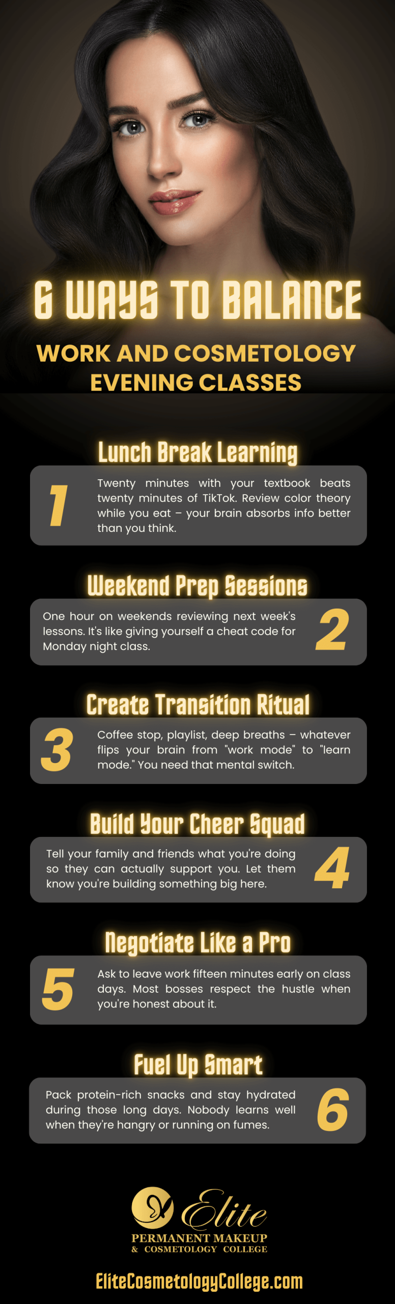 7 Ways to Balance Work and Cosmetology Evening Classes Infographic